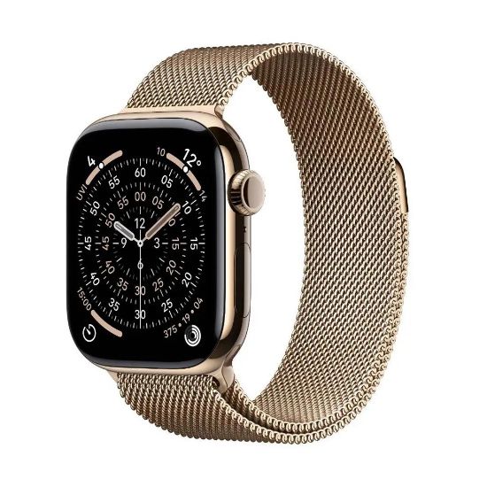 Billede af (New) Apple Watch Series 11 GPS + Cellular 42mm Gold Titanium Case with Gold Milanese Loop